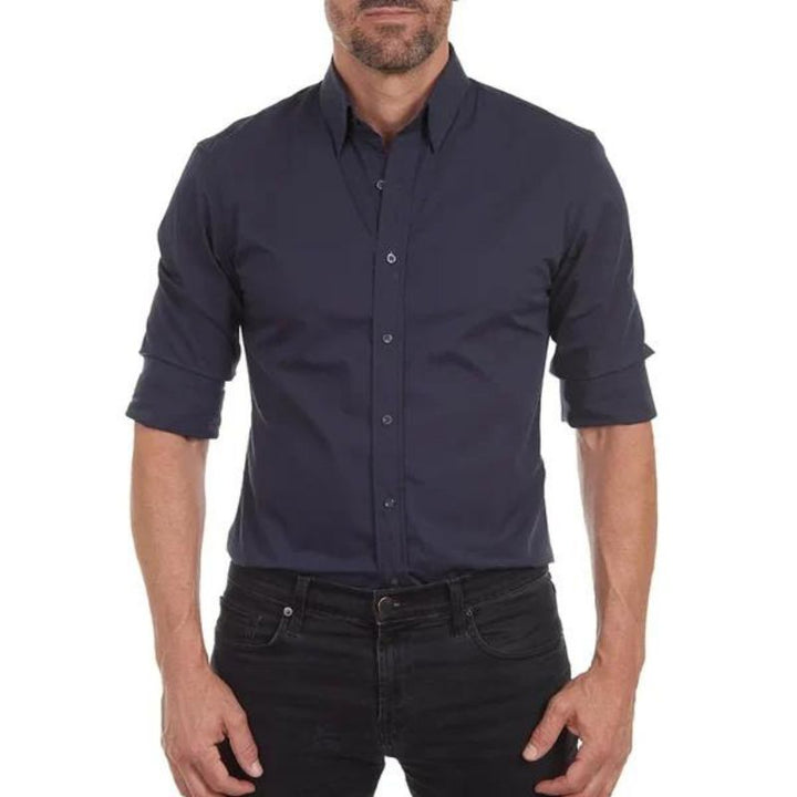 Roben | Men's Non-Crease Long Sleeve Shirt with Hidden Inner Zip