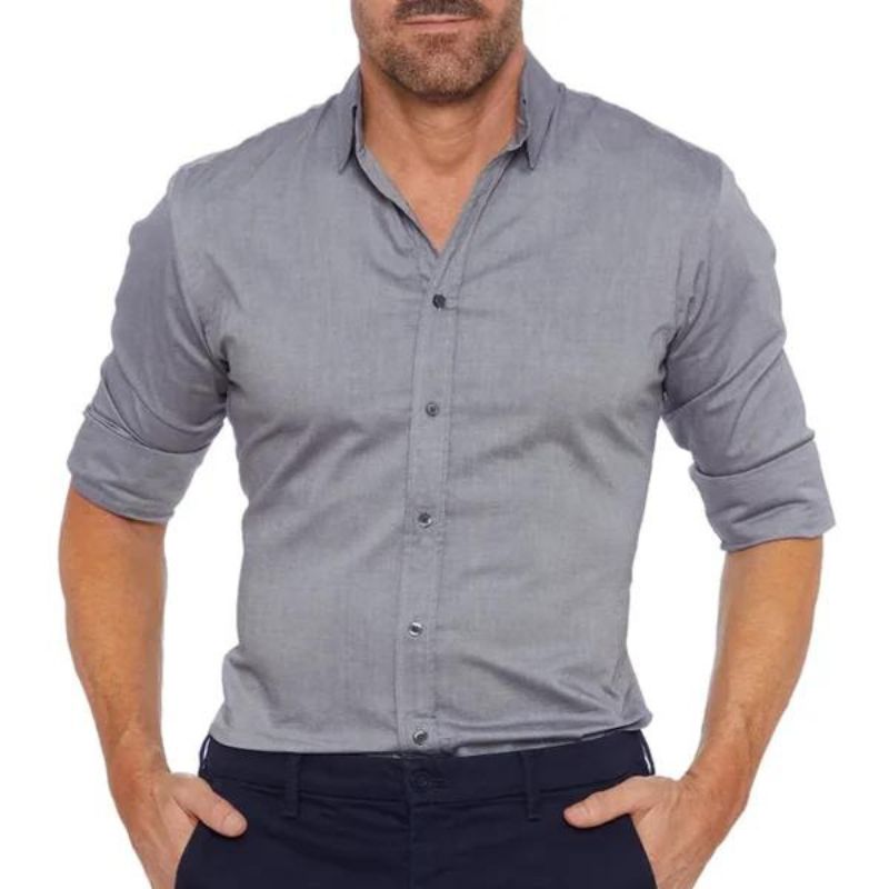 Roben | Men's Non-Crease Long Sleeve Shirt with Hidden Inner Zip