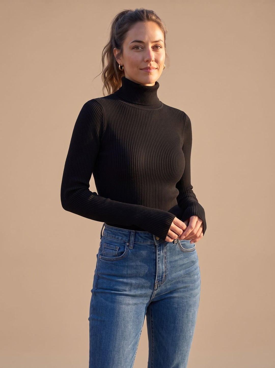 Elisabeth | Women's Ribbed Roll Neck Jumper Slim Fit Long Sleeve Knit