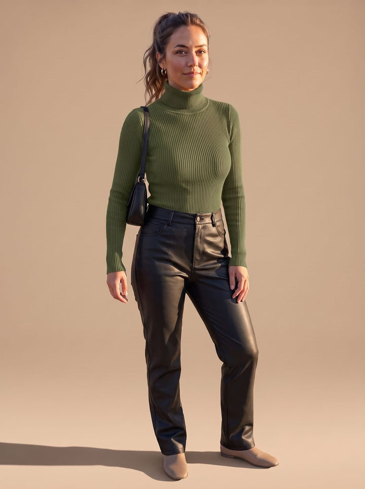 Elisabeth | Women's Ribbed Roll Neck Jumper Slim Fit Long Sleeve Knit