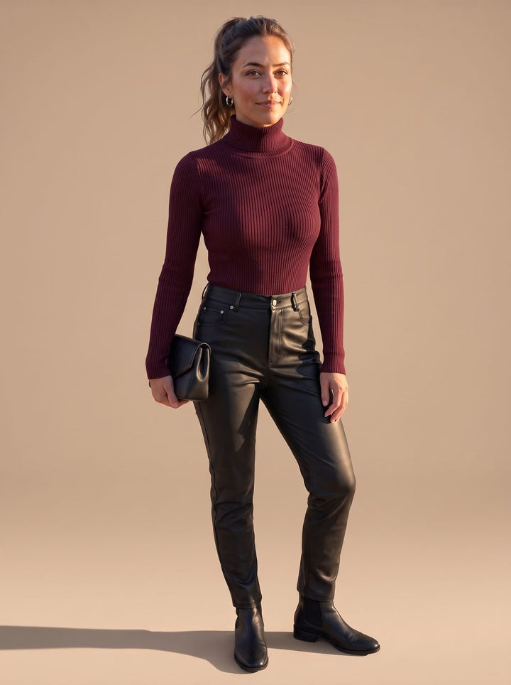 Elisabeth | Women's Ribbed Roll Neck Jumper Slim Fit Long Sleeve Knit