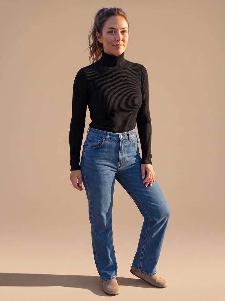 Elisabeth | Women's Ribbed Roll Neck Jumper Slim Fit Long Sleeve Knit
