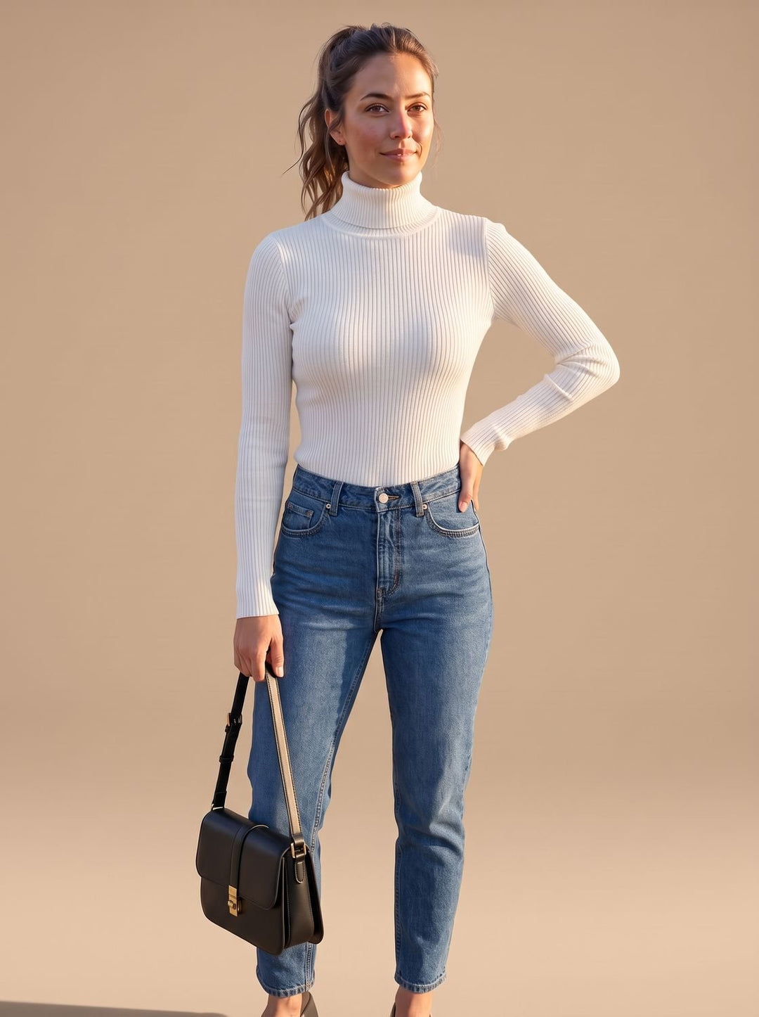 Elisabeth | Women's Ribbed Roll Neck Jumper Slim Fit Long Sleeve Knit