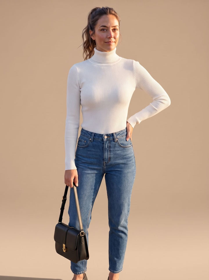 Elisabeth | Women's Ribbed Roll Neck Jumper Slim Fit Long Sleeve Knit