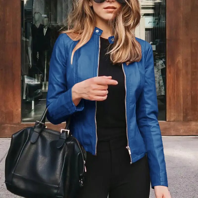 Rosalind | Women's Cropped Jacket Stand Collar Full Zip Waist Length