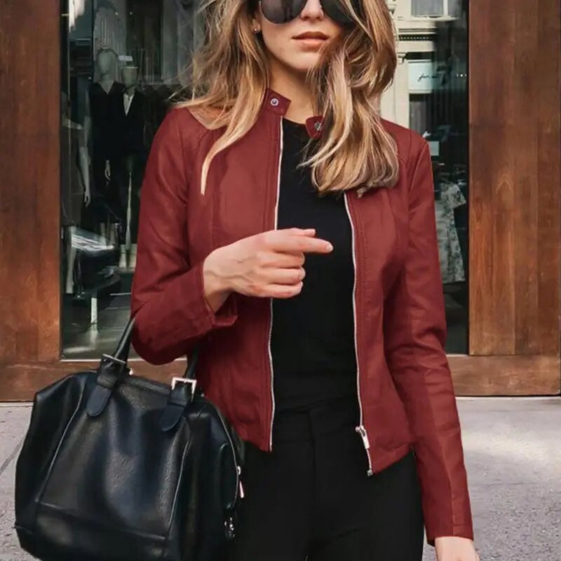 Rosalind | Women's Cropped Jacket Stand Collar Full Zip Waist Length
