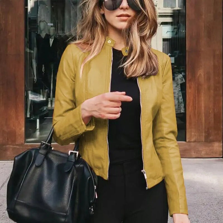 Rosalind | Women's Cropped Jacket Stand Collar Full Zip Waist Length