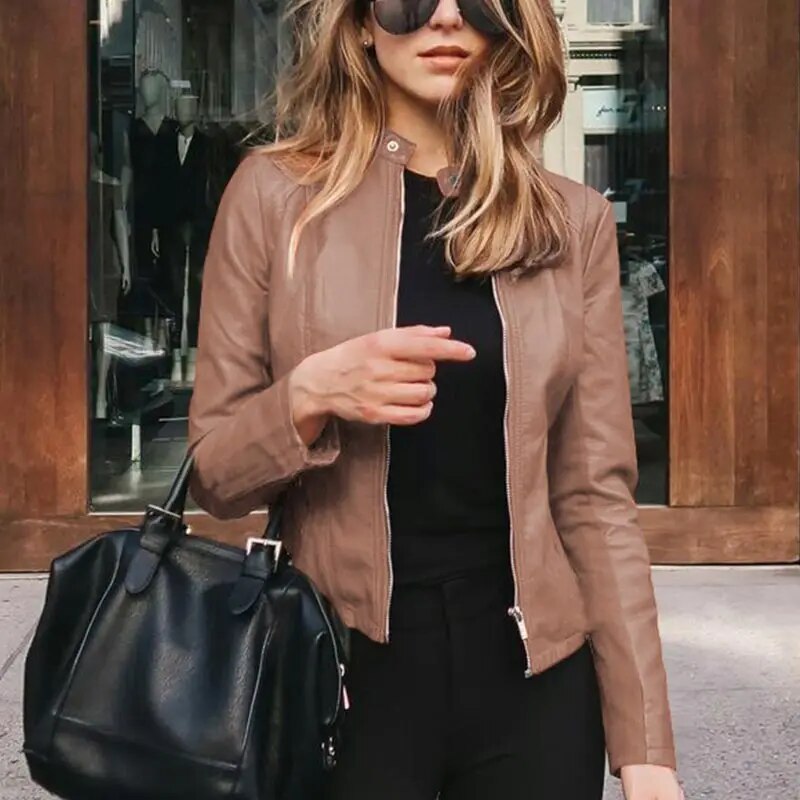 Rosalind | Women's Cropped Jacket Stand Collar Full Zip Waist Length