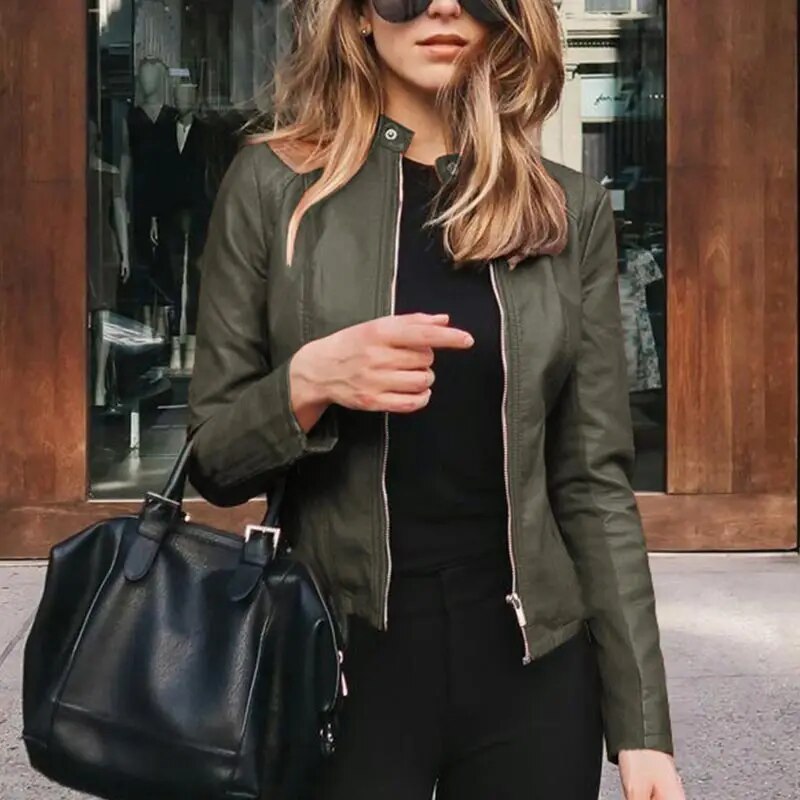 Rosalind | Women's Cropped Jacket Stand Collar Full Zip Waist Length