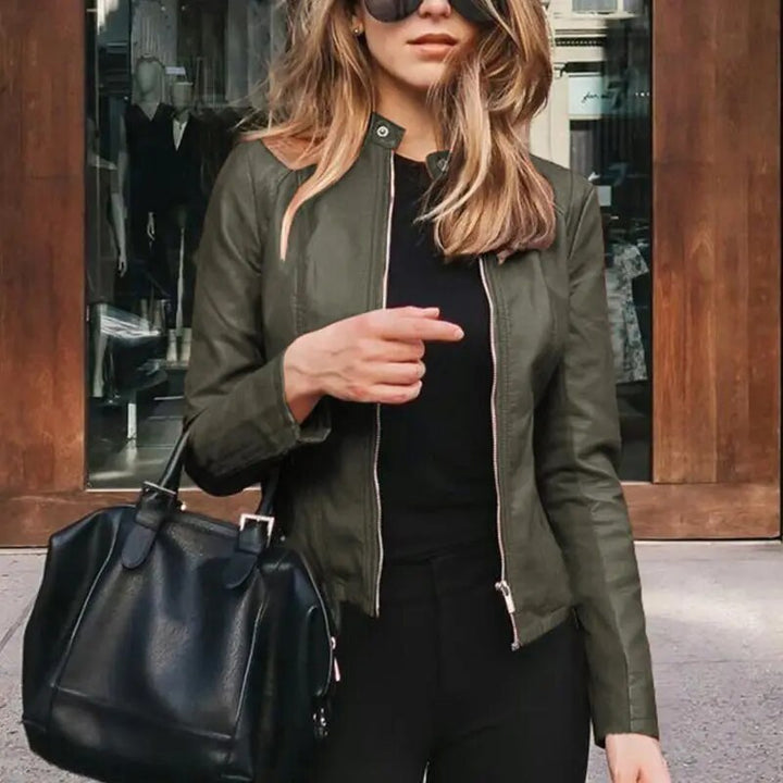 Rosalind | Women's Cropped Jacket Stand Collar Full Zip Waist Length