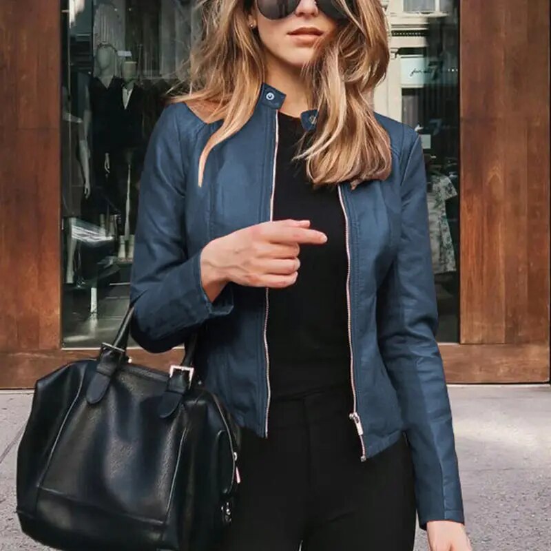 Rosalind | Women's Cropped Jacket Stand Collar Full Zip Waist Length