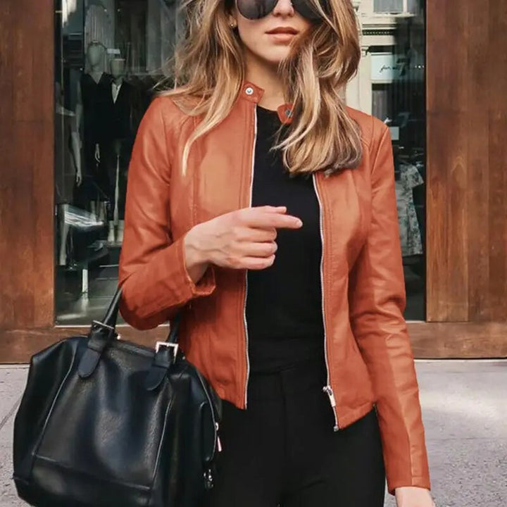 Rosalind | Women's Cropped Jacket Stand Collar Full Zip Waist Length