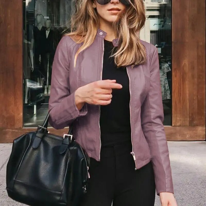 Rosalind | Women's Cropped Jacket Stand Collar Full Zip Waist Length