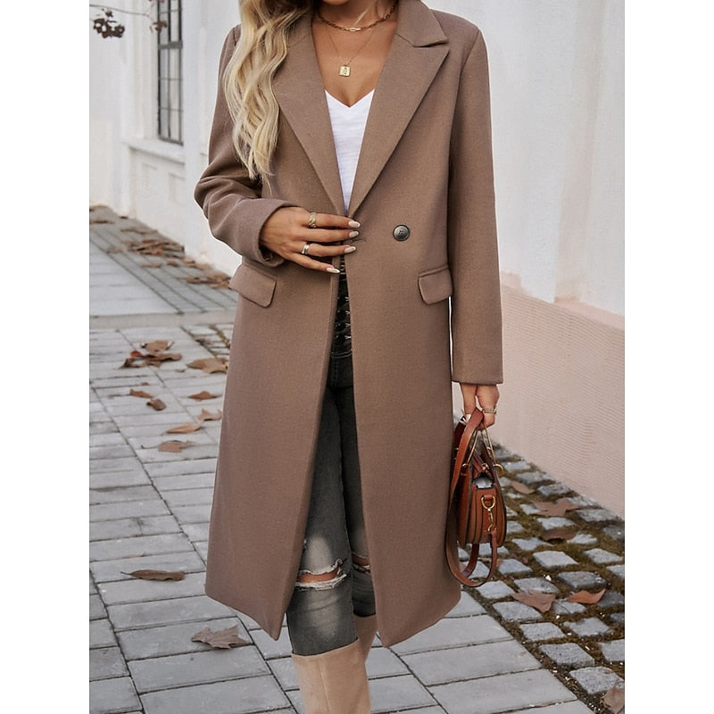 Walpurga | Women's Long Coat Straight Cut Notch Lapel Flap Pockets