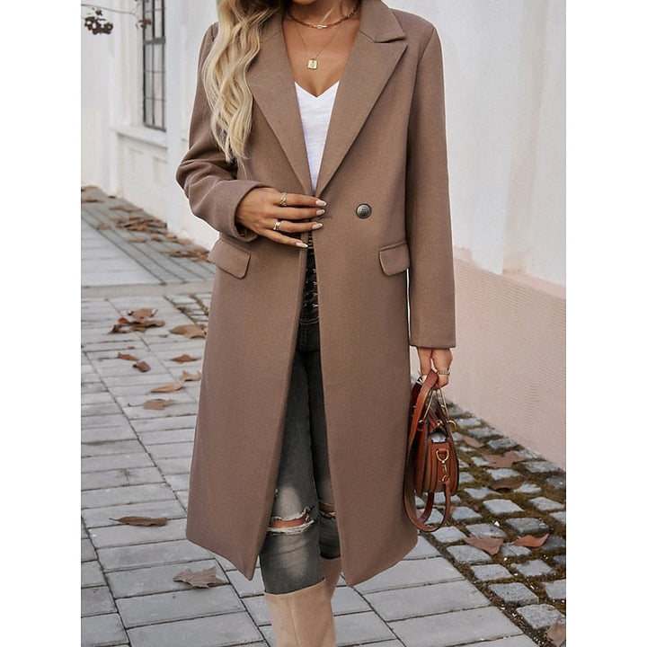 Walpurga | Women's Long Coat Straight Cut Notch Lapel Flap Pockets