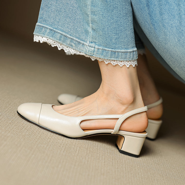 Eleanor | Women's Slingback Block Heel Pumps Almond Toe