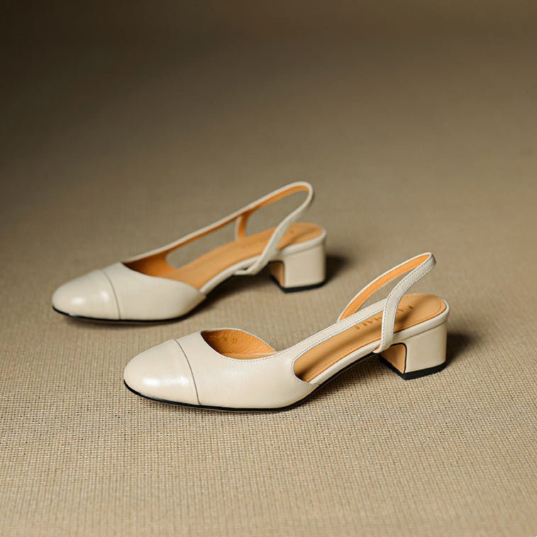 Eleanor | Women's Slingback Block Heel Pumps Almond Toe