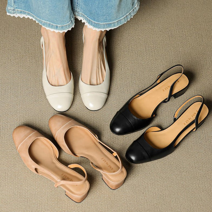 Eleanor | Women's Slingback Block Heel Pumps Almond Toe
