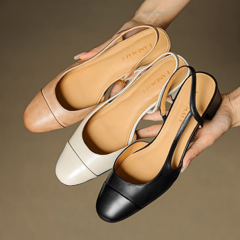 Eleanor | Women's Slingback Block Heel Pumps Almond Toe