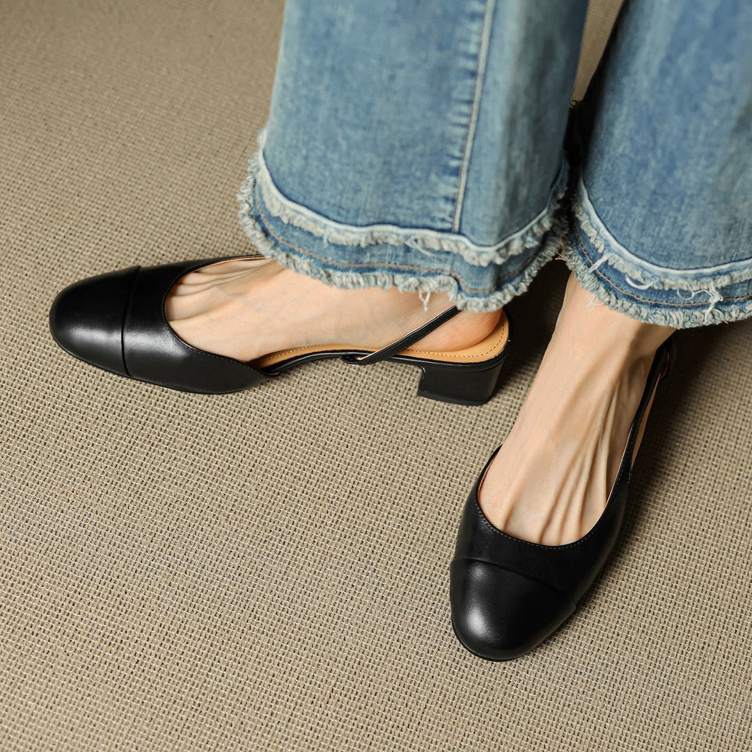 Eleanor | Women's Slingback Block Heel Pumps Almond Toe