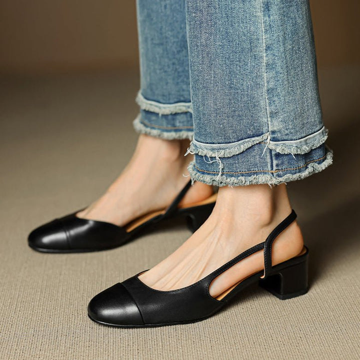 Eleanor | Women's Slingback Block Heel Pumps Almond Toe