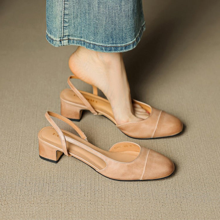 Eleanor | Women's Slingback Block Heel Pumps Almond Toe