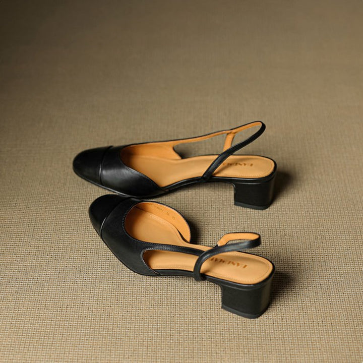 Eleanor | Women's Slingback Block Heel Pumps Almond Toe