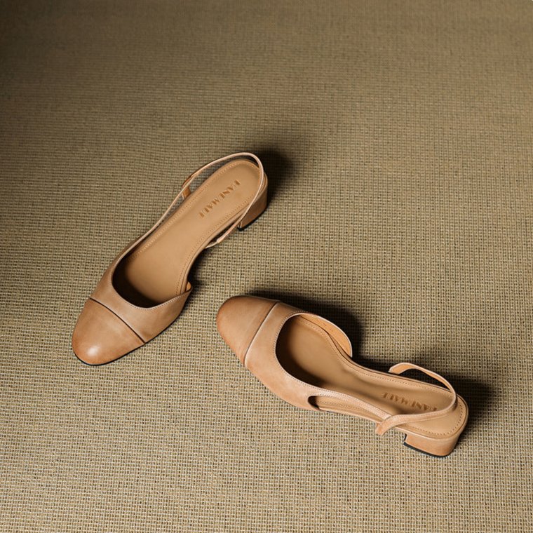 Eleanor | Women's Slingback Block Heel Pumps Almond Toe