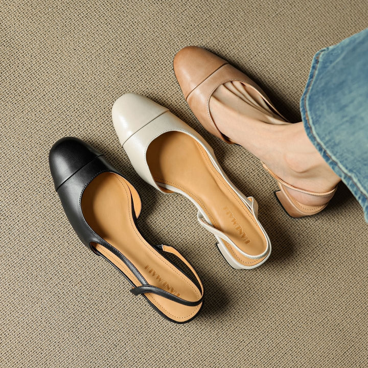 Eleanor | Women's Slingback Block Heel Pumps Almond Toe