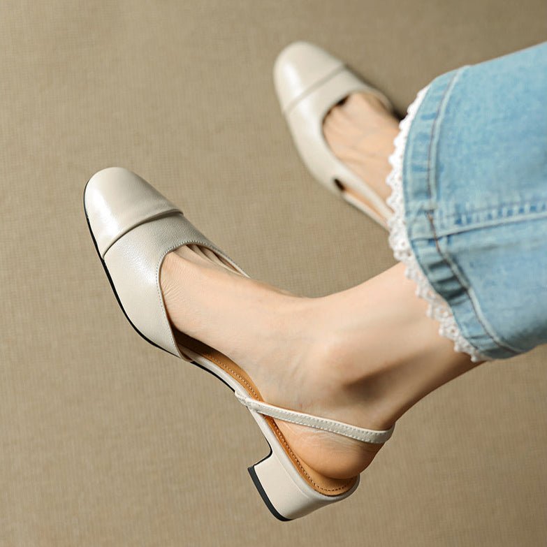 Eleanor | Women's Slingback Block Heel Pumps Almond Toe