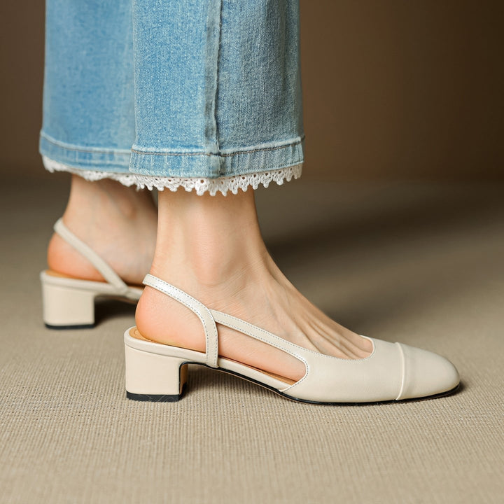 Eleanor | Women's Slingback Block Heel Pumps Almond Toe