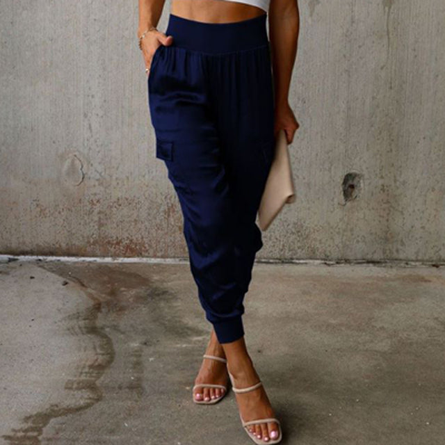 Mia | Women's High-Waist Cargo Jogger Trousers Tapered Leg