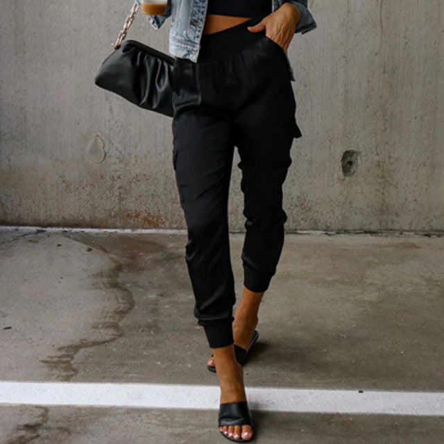 Mia | Women's High-Waist Cargo Jogger Trousers Tapered Leg