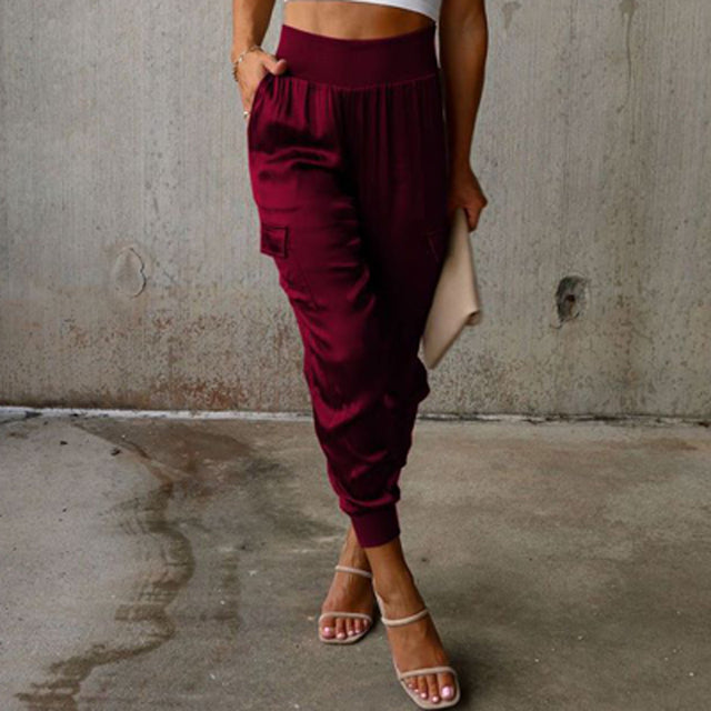 Mia | Women's High-Waist Cargo Jogger Trousers Tapered Leg