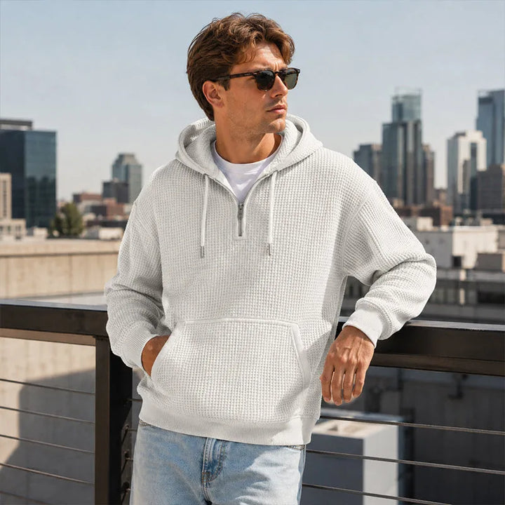 Lara | Women's Quarter Zip Knit Hoodie Kangaroo Pocket Drawstring Hood