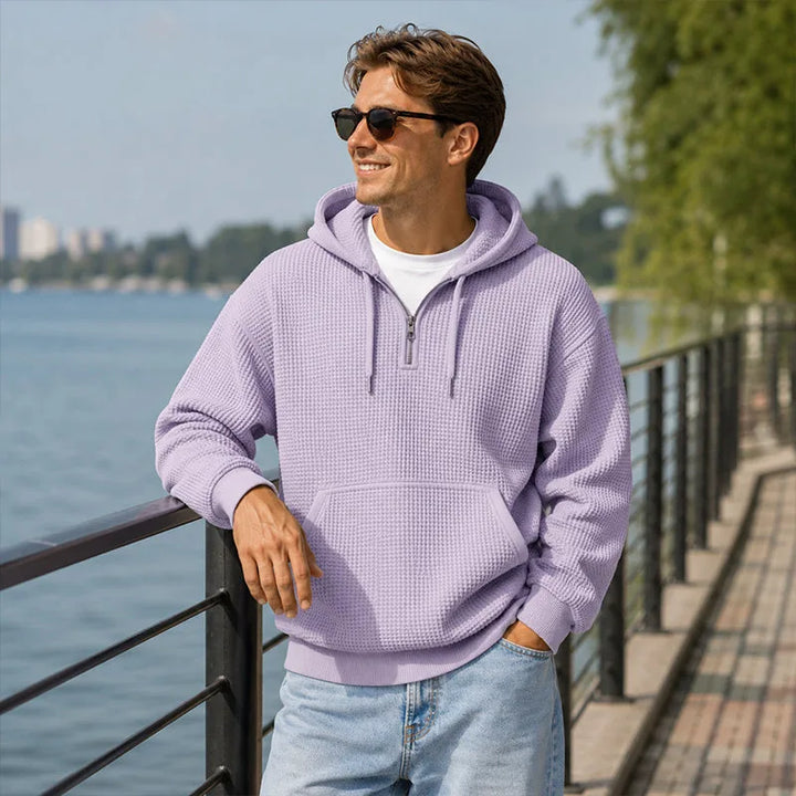 Lara | Women's Quarter Zip Knit Hoodie Kangaroo Pocket Drawstring Hood