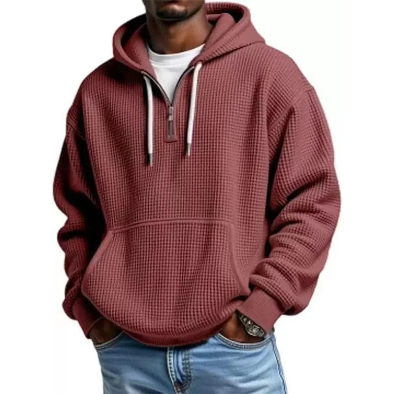 Lara | Women's Quarter Zip Knit Hoodie Kangaroo Pocket Drawstring Hood