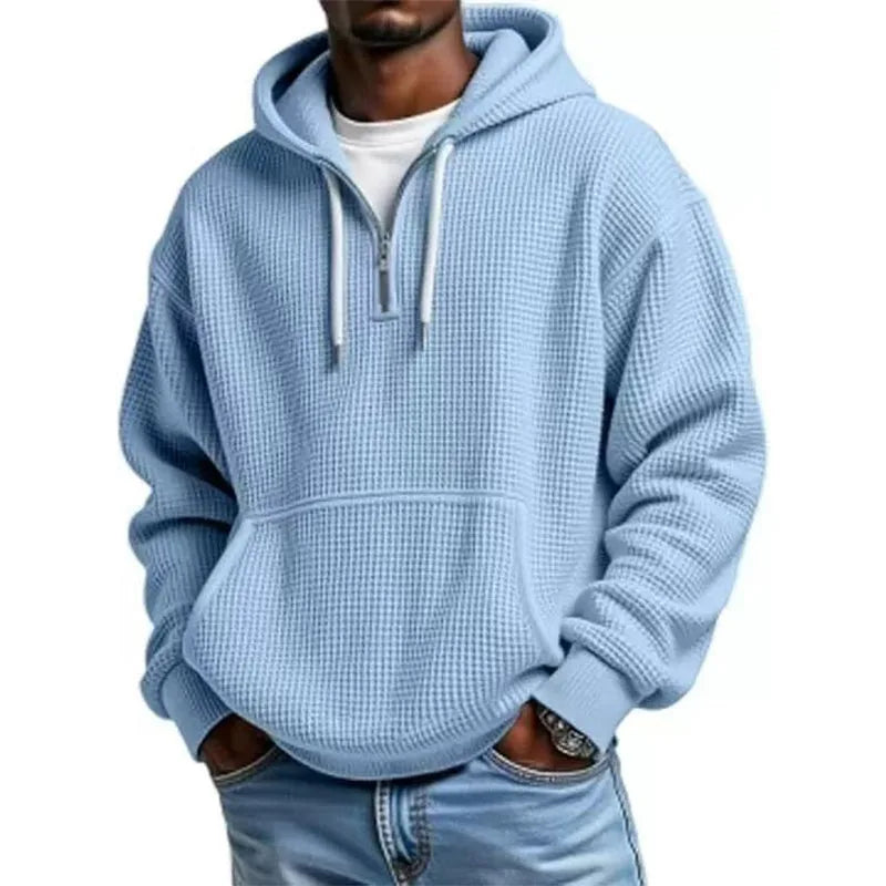 Lara | Women's Quarter Zip Knit Hoodie Kangaroo Pocket Drawstring Hood