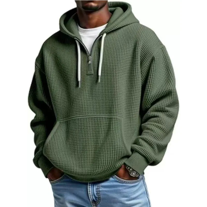 Lara | Women's Quarter Zip Knit Hoodie Kangaroo Pocket Drawstring Hood