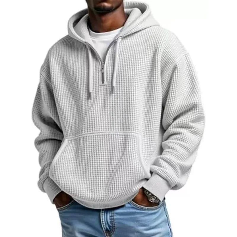Lara | Women's Quarter Zip Knit Hoodie Kangaroo Pocket Drawstring Hood