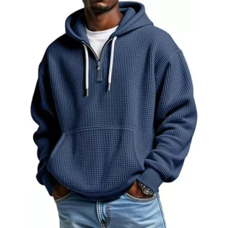 Lara | Women's Quarter Zip Knit Hoodie Kangaroo Pocket Drawstring Hood