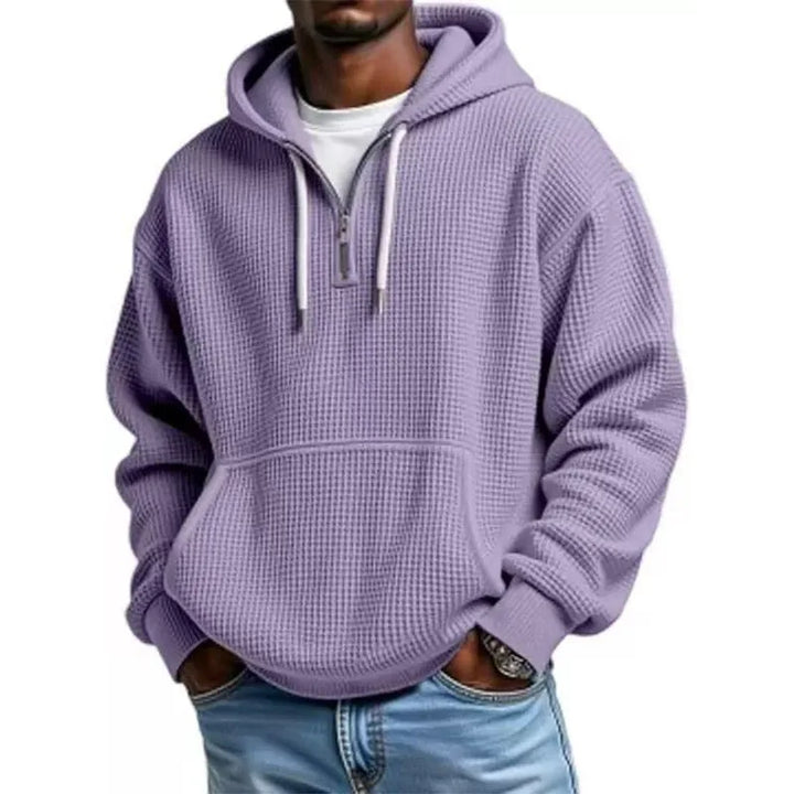 Lara | Women's Quarter Zip Knit Hoodie Kangaroo Pocket Drawstring Hood