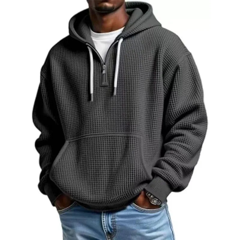 Lara | Women's Quarter Zip Knit Hoodie Kangaroo Pocket Drawstring Hood