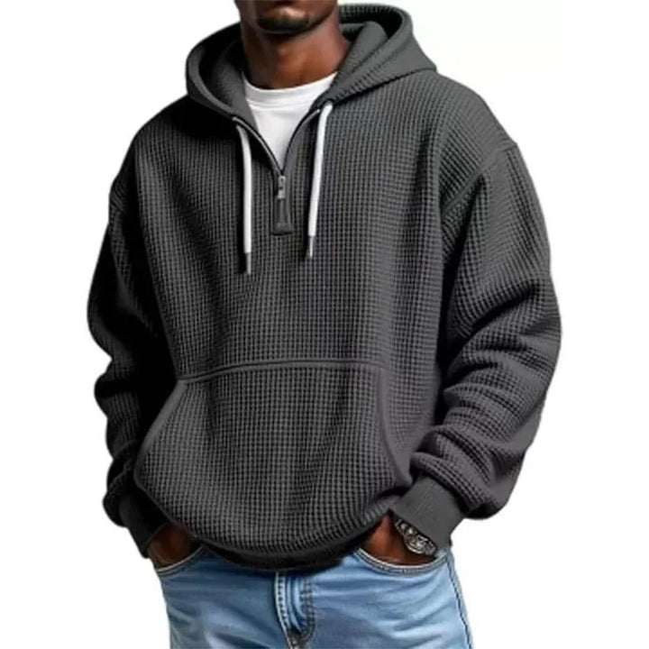 Lara | Women's Quarter Zip Knit Hoodie Kangaroo Pocket Drawstring Hood