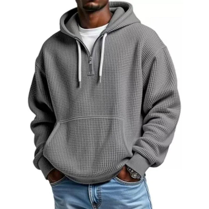 Lara | Women's Quarter Zip Knit Hoodie Kangaroo Pocket Drawstring Hood
