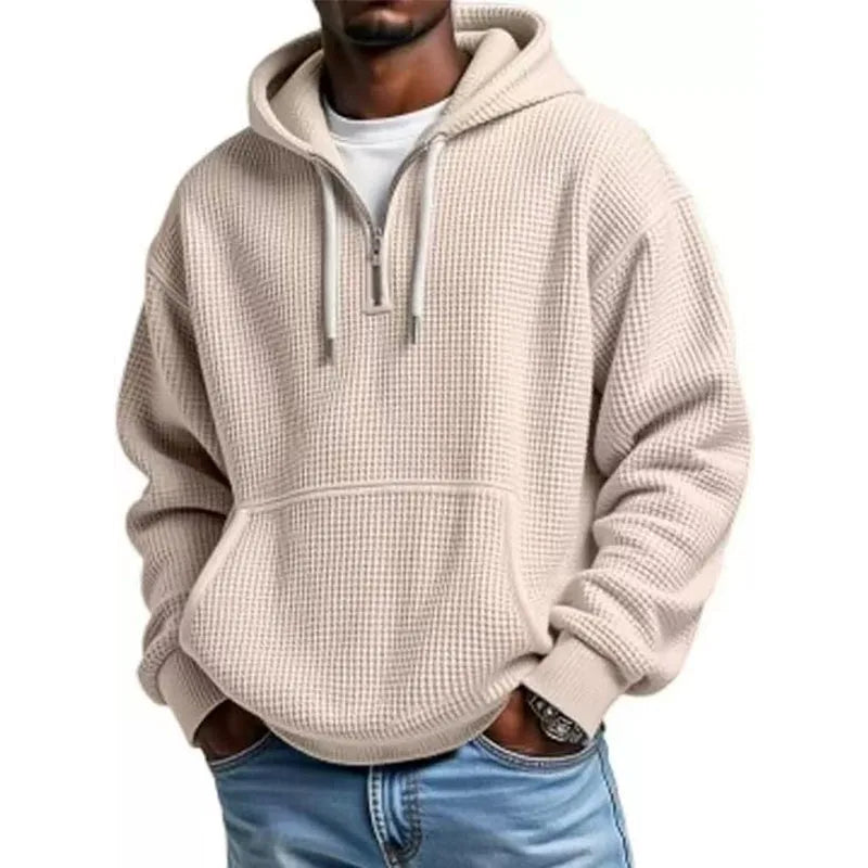 Lara | Women's Quarter Zip Knit Hoodie Kangaroo Pocket Drawstring Hood