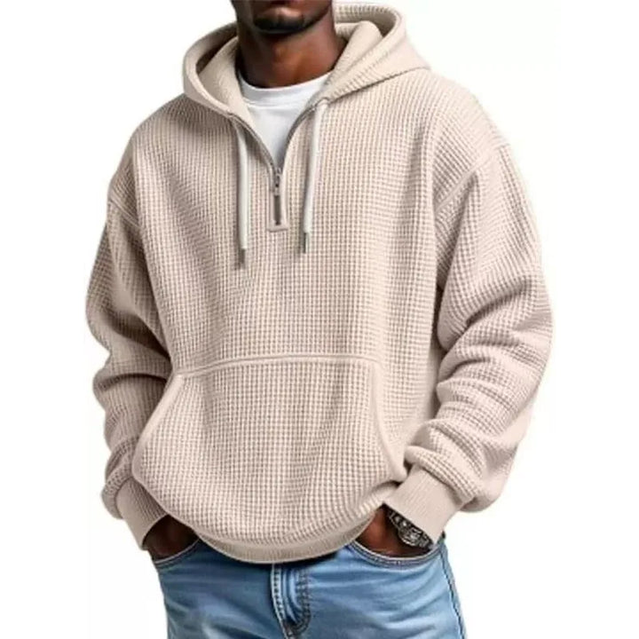 Lara | Women's Quarter Zip Knit Hoodie Kangaroo Pocket Drawstring Hood