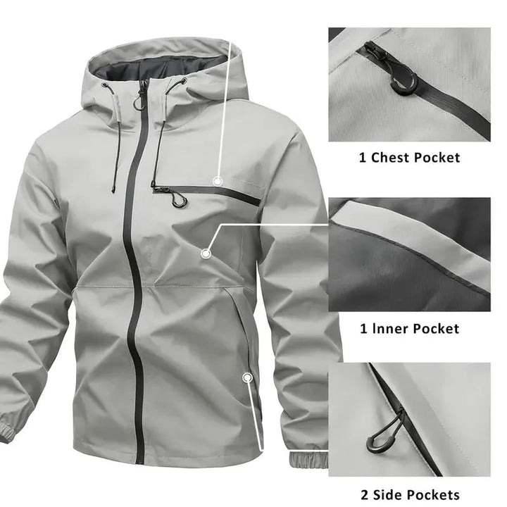 Abbie | Women's Hooded Rain Jacket Zip Front Multi-Pocket Regular Fit