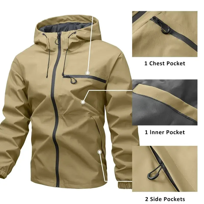Abbie | Women's Hooded Rain Jacket Zip Front Multi-Pocket Regular Fit
