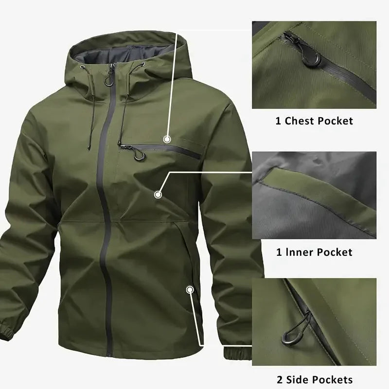 Abbie | Women's Hooded Rain Jacket Zip Front Multi-Pocket Regular Fit